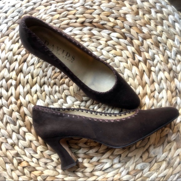 🤎 Vintage Funky Brown sued Heels shoes by David ( made in Spain ) size 39 (8,5) - Picture 2 of 8